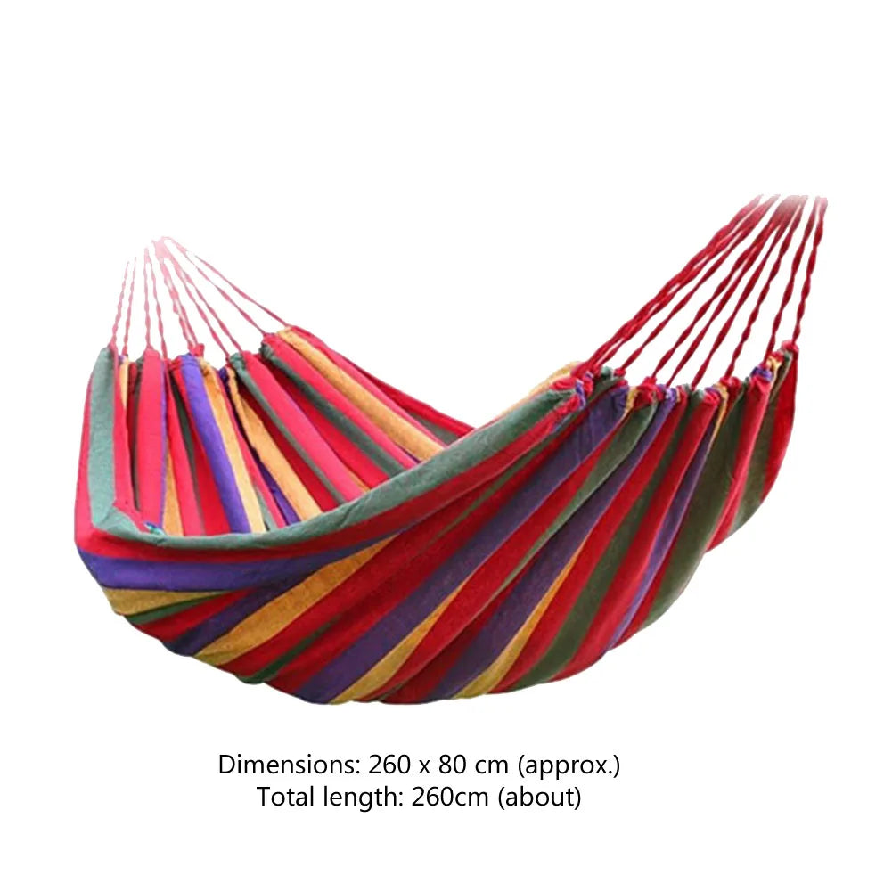 Rainbow Stripe Cotton Hammock | 1-2 Person Hanging Bed with Carry Bag for Outdoor and Indoor Use