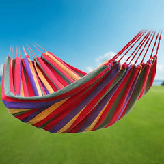 Rainbow Stripe Cotton Hammock | 1-2 Person Hanging Bed with Carry Bag for Outdoor and Indoor Use