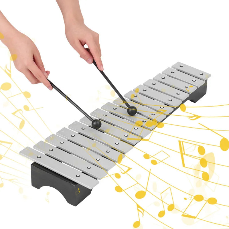 Classic 15-Note Glockenspiel Xylophone | Wooden Base with Aluminum Bars | Includes Mallets and Carrying Bag