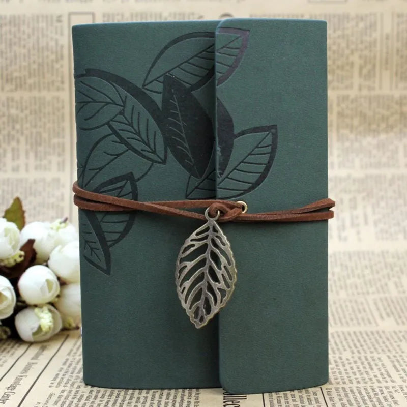 Retro Leaf Pendant Journal | Elegant PU Leather Notebook for Meditation, Mindfulness & Travel | Vintage Diary Planner | Assorted Colors | Ideal Gift