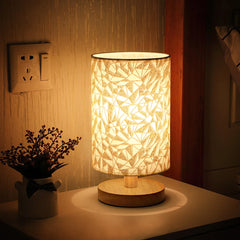 Lumina Linen & Solid Wood Table Lamp | Warm White LED Desk Lamp | USB Powered Eye-Caring Light | Available in Multiple Patterns | Perfect for Home Decor