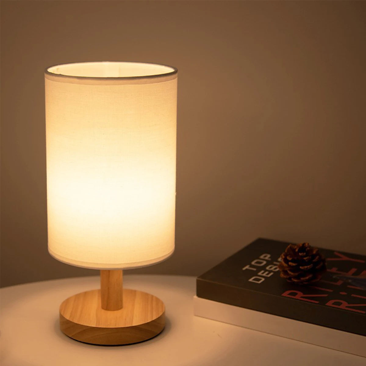 Lumina Linen & Solid Wood Table Lamp | Warm White LED Desk Lamp | USB Powered Eye-Caring Light | Available in Multiple Patterns | Perfect for Home Decor