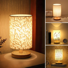 Lumina Linen & Solid Wood Table Lamp | Warm White LED Desk Lamp | USB Powered Eye-Caring Light | Available in Multiple Patterns | Perfect for Home Decor