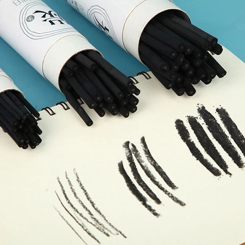 25-Piece Professional Vine Charcoal Sticks Set | Various Diameters for Sketching and Drawing