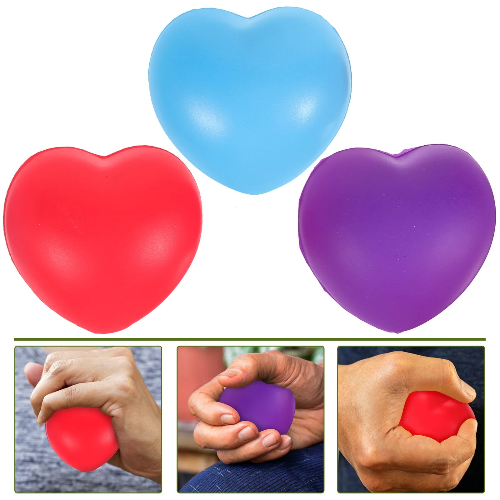 Heart-Shaped Hand Exercise Balls | Set of 3 Stress and Grip Strengthening Squeeze Balls