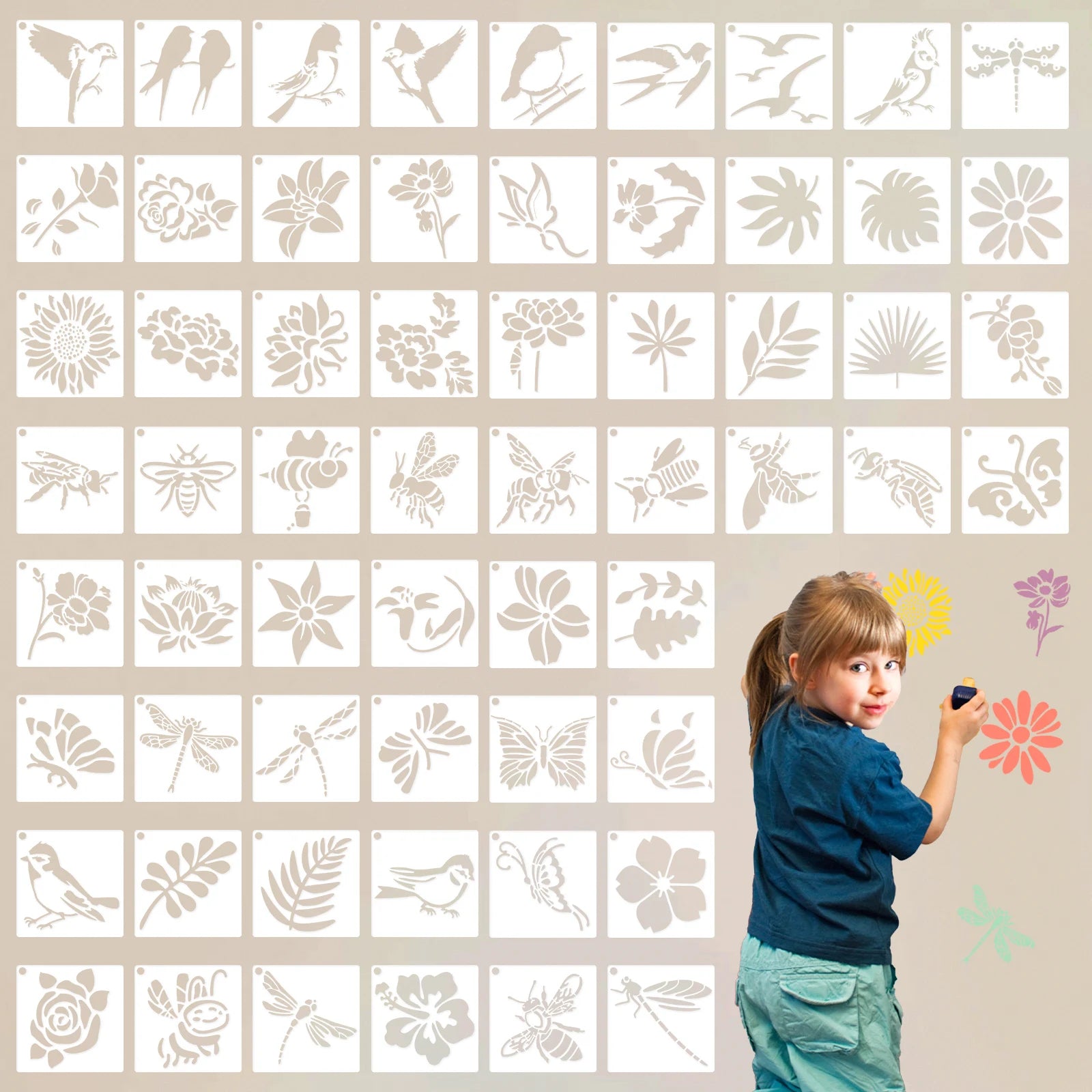 60-Piece Decorative Painting Stencils Kit | Reusable Art Templates for Wood, Canvas, and More
