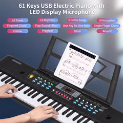 61-Key USB Electronic Keyboard | Digital Music Piano with Microphone | LED Display and Multifunctional Features