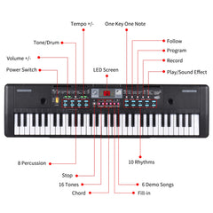 61-Key USB Electronic Keyboard | Digital Music Piano with Microphone | LED Display and Multifunctional Features