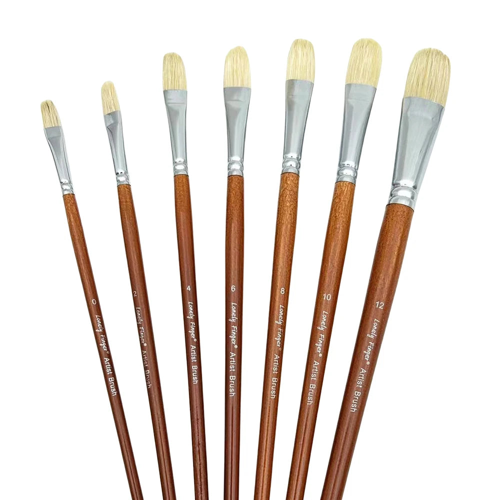 7-Piece Filbert Paint Brush Set | Premium Hog Bristle | Professional Long-Handled Artist Brushes