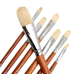 7-Piece Filbert Paint Brush Set | Premium Hog Bristle | Professional Long-Handled Artist Brushes