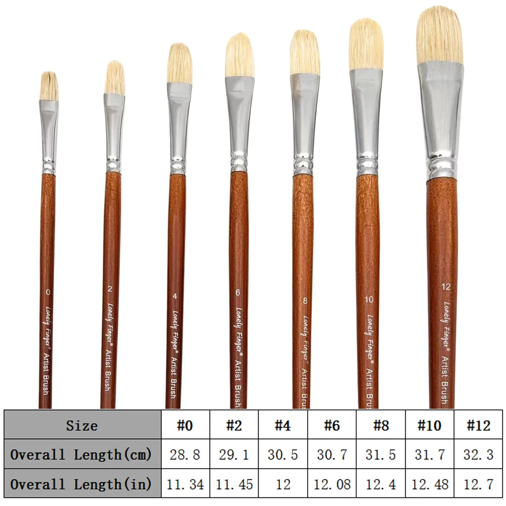 7-Piece Filbert Paint Brush Set | Premium Hog Bristle | Professional Long-Handled Artist Brushes