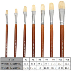 7-Piece Filbert Paint Brush Set | Premium Hog Bristle | Professional Long-Handled Artist Brushes