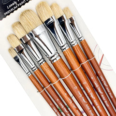 7-Piece Filbert Paint Brush Set | Premium Hog Bristle | Professional Long-Handled Artist Brushes