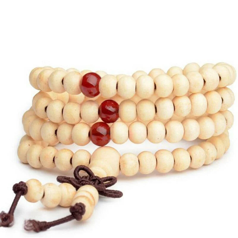 Meditation Mala Bracelet - 8mm Natural Sandalwood - 108 Beads | Spiritual Practice & Decor