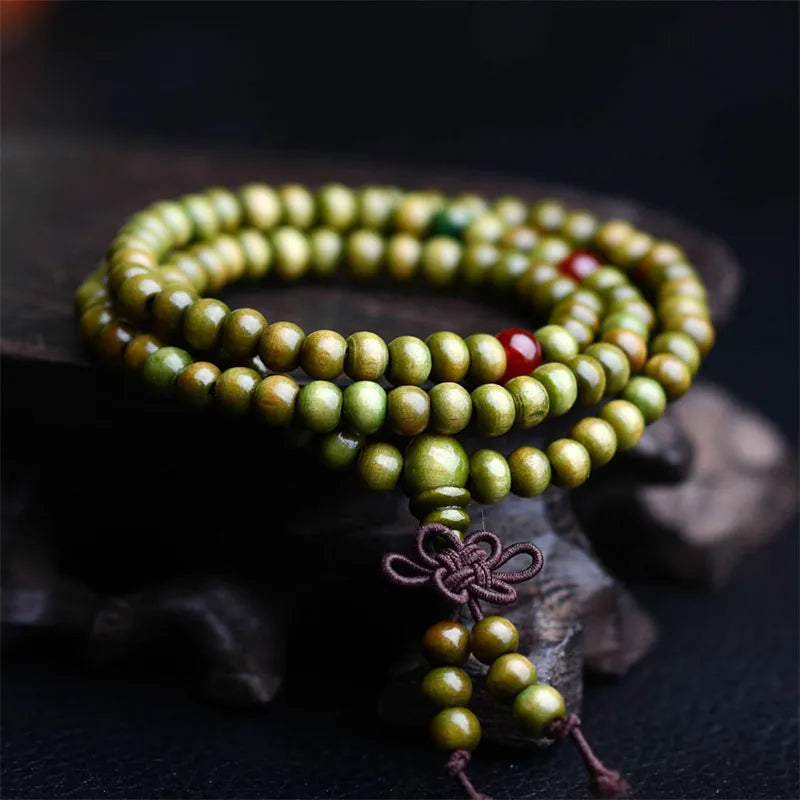 Meditation Mala Bracelet - 8mm Natural Sandalwood - 108 Beads | Spiritual Practice & Decor