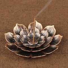 Lotus Zen Alloy Incense Burner - Sandalwood Coil & Stick Holder | Temple & Yoga Studio Decor