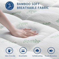 Extra Thick Bamboo Mattress Topper | Cooling & Breathable | Soft Quilted Fitted Cover | 1000 GSM |