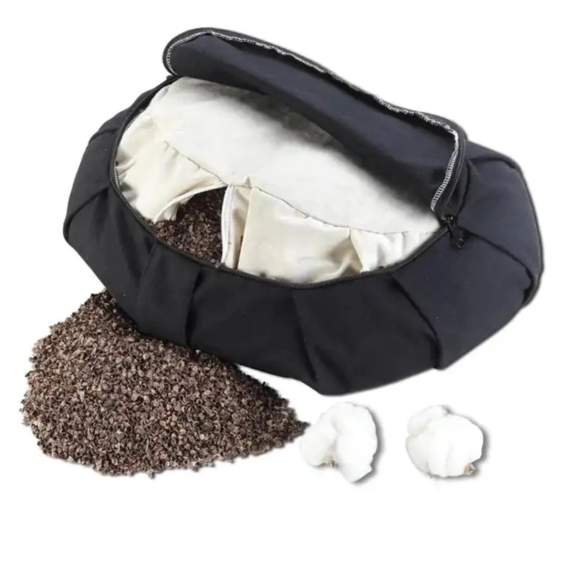 Ergonomic Buckwheat Shell Meditation Cushion | Cotton Zafu Floor Seat with Portable Handle