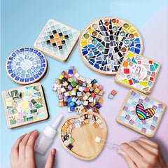 DIY Mosaic Coaster Kit | Bamboo Wooden Tray Craft Set | Creative Christmas Gift