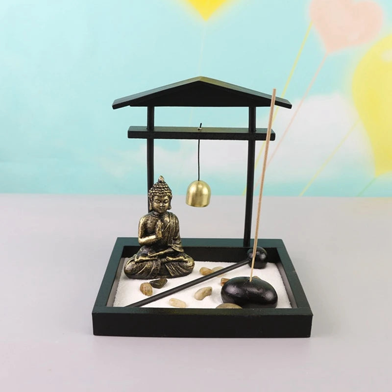 Mini Zen Garden Kit with Buddha Statue | Desktop Sand Tray for Meditation and Home Office Decor