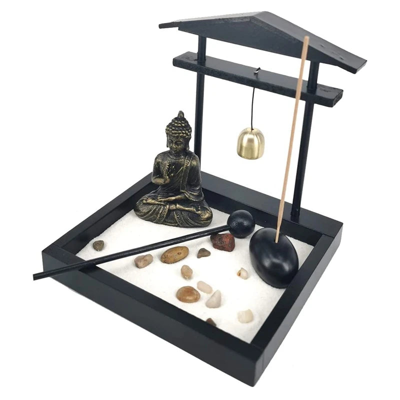 Mini Zen Garden Kit with Buddha Statue | Desktop Sand Tray for Meditation and Home Office Decor