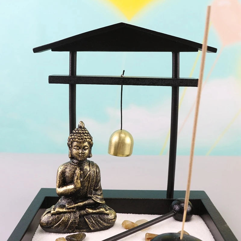 Mini Zen Garden Kit with Buddha Statue | Desktop Sand Tray for Meditation and Home Office Decor