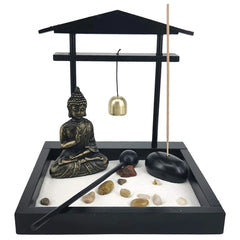 Mini Zen Garden Kit with Buddha Statue | Desktop Sand Tray for Meditation and Home Office Decor