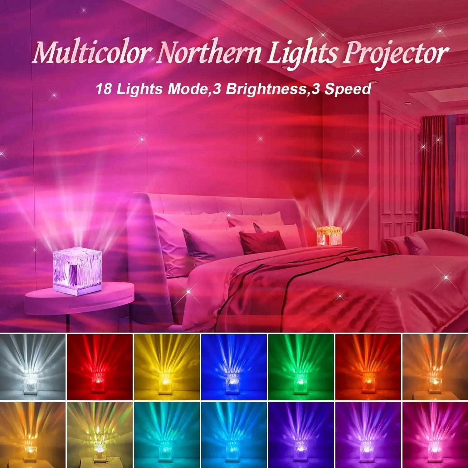 Aurora Northern Lights Projector | Relaxing Night Light | Sleep & Stress Relief Aid | 17 Color Modes