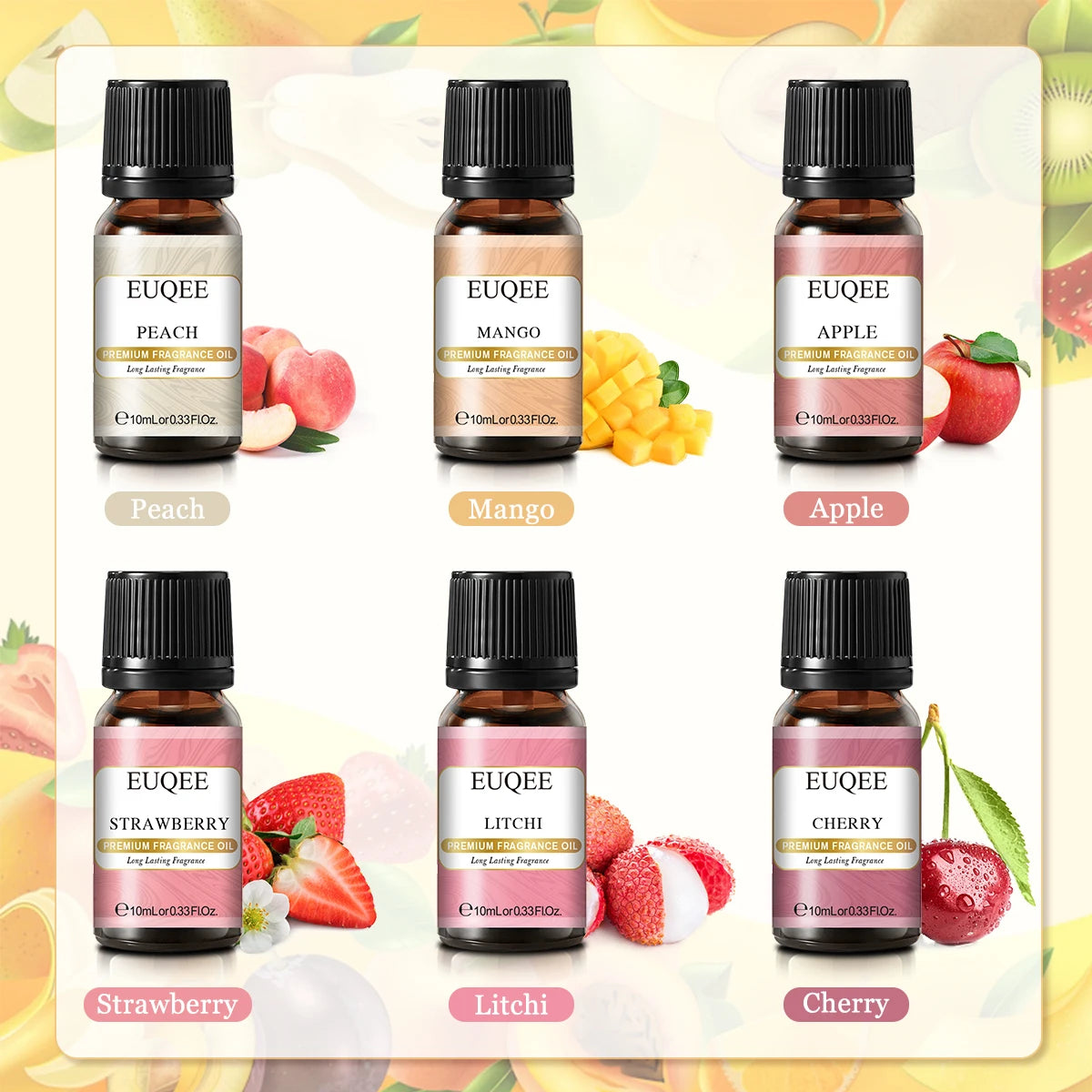 EUQEE Aromatic Essence Collection | 6-Piece Fragrance Oil Gift Kit | Coffee, Bakery, Harvest Spice, Pumpkin Pie, Forest Pine, Sweet Fruit | For Diffusers & Aromatherapy