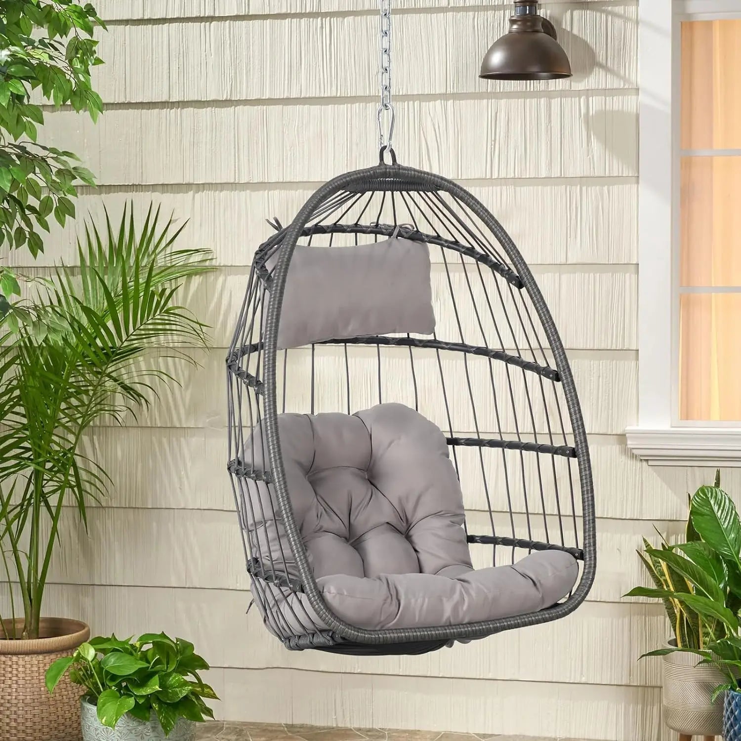 Elegant Rattan Wicker Hanging Egg Chair with Stand | Indoor/Outdoor Relaxation Swing