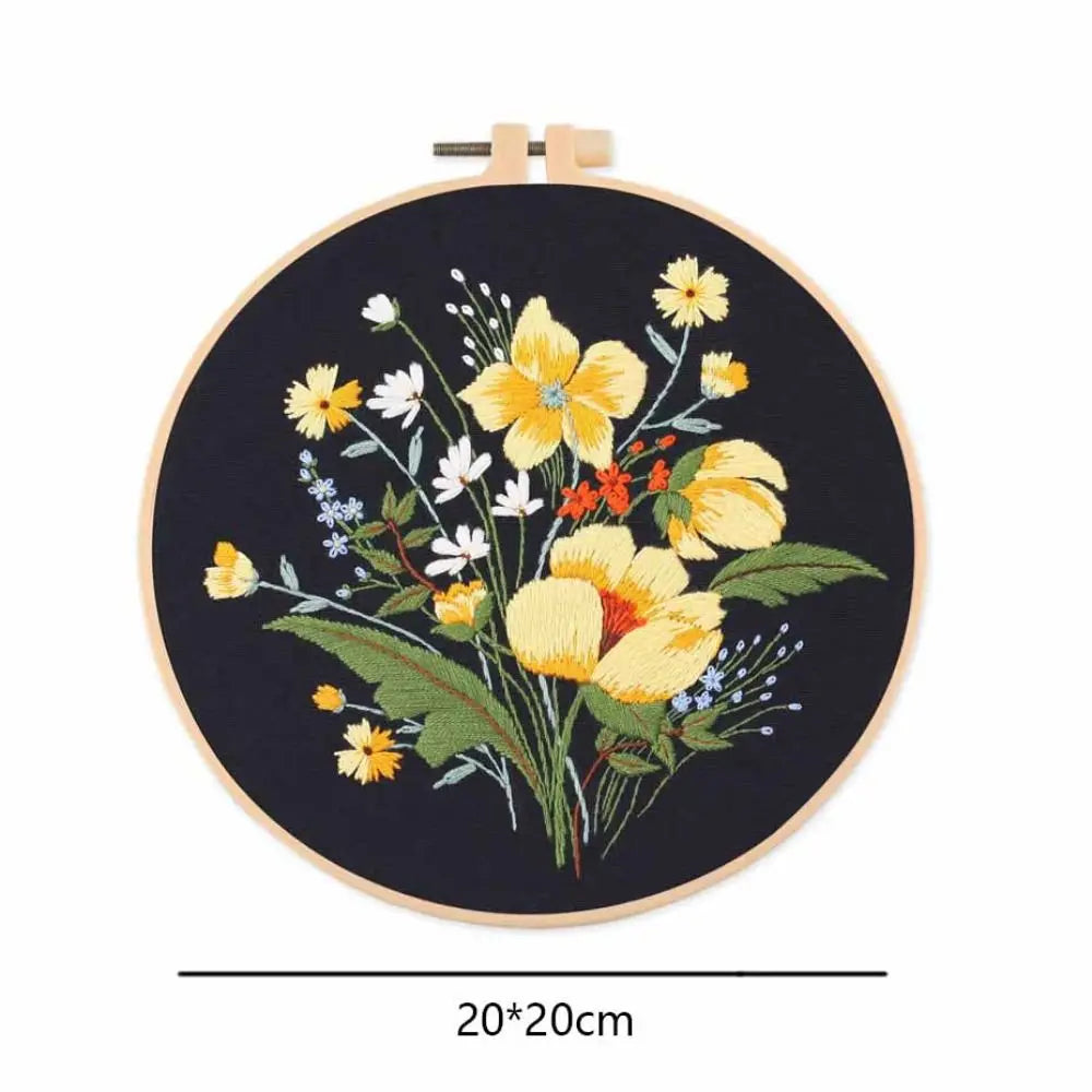 Floral Landscape Embroidery Kit | DIY Needlework Set with Adjustable Hoop