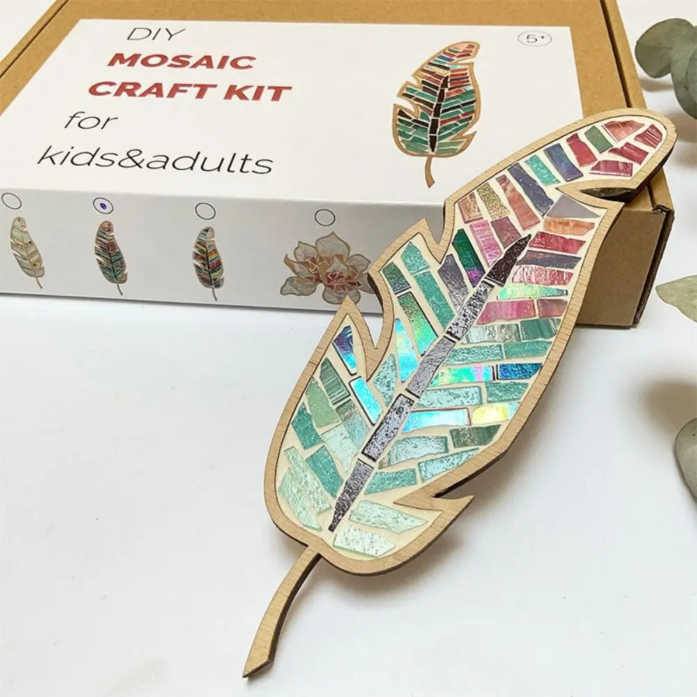 Bright Feather Mosaic Kit | Handmade Creative DIY Stained Glass Craft Set | Ideal for Crafts Lovers & Family Projects