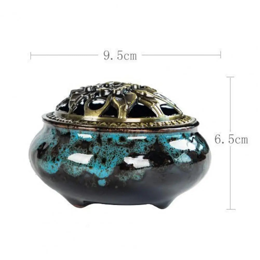 Serene Sanctuary Ceramic Incense Burner - Ice Crack Design with Hollow Lid | Heat-Resistant & Non-Slip