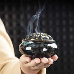 Serene Sanctuary Ceramic Incense Burner - Ice Crack Design with Hollow Lid | Heat-Resistant & Non-Slip