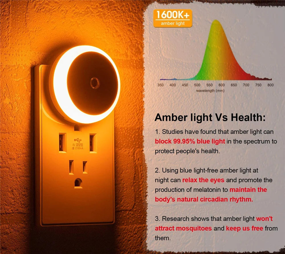 Twilight Guardian Sensor Light | Eco-Friendly LED Night Light with Darkness Activation | Warm Amber Glow | Energy-Efficient & Eye-Caring | Ideal for Home Use