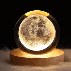 Celestial Glow Crystal Ball Night Light | 3D Engraved Cosmos Patterns | With Solid Wood Base | USB Powered | Perfect Gift for Christmas and Birthdays