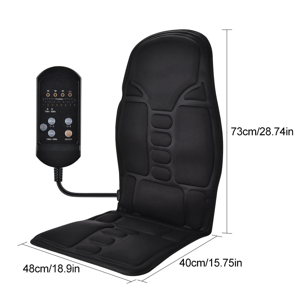 Therapeutic Heated Massage Chair Pad | Electric Vibrating Back and Neck Massager | For Home and Car Use