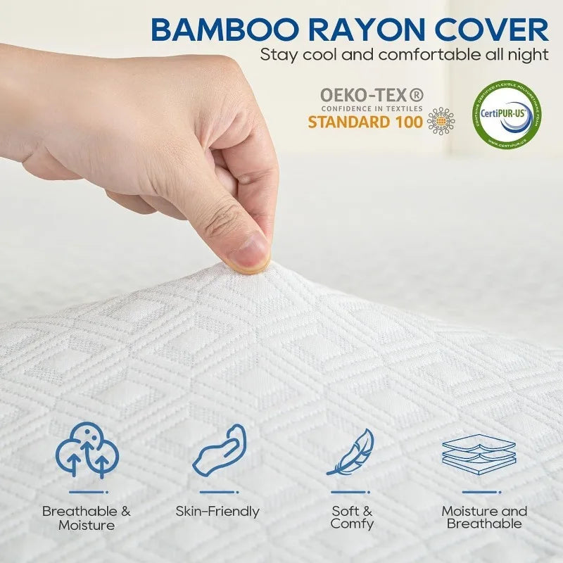 Memory Foam Mattress Topper with Bamboo Cover | Cooling Gel-Infused | Swirl Egg Crate Memory Foam | 7-Zone Targeted Comfort | Washable | Non-Slip | OEKO-TEX Certified