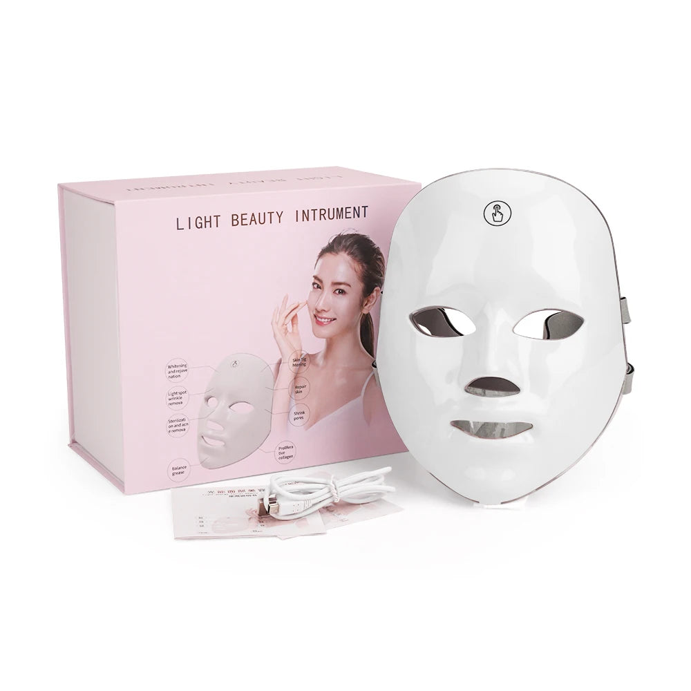 LED Light Therapy Facial Mask | 7-Color Skin Rejuvenation System | Anti-Aging, Acne Treatment, Skin Tightening & Whitening | USB Rechargeable