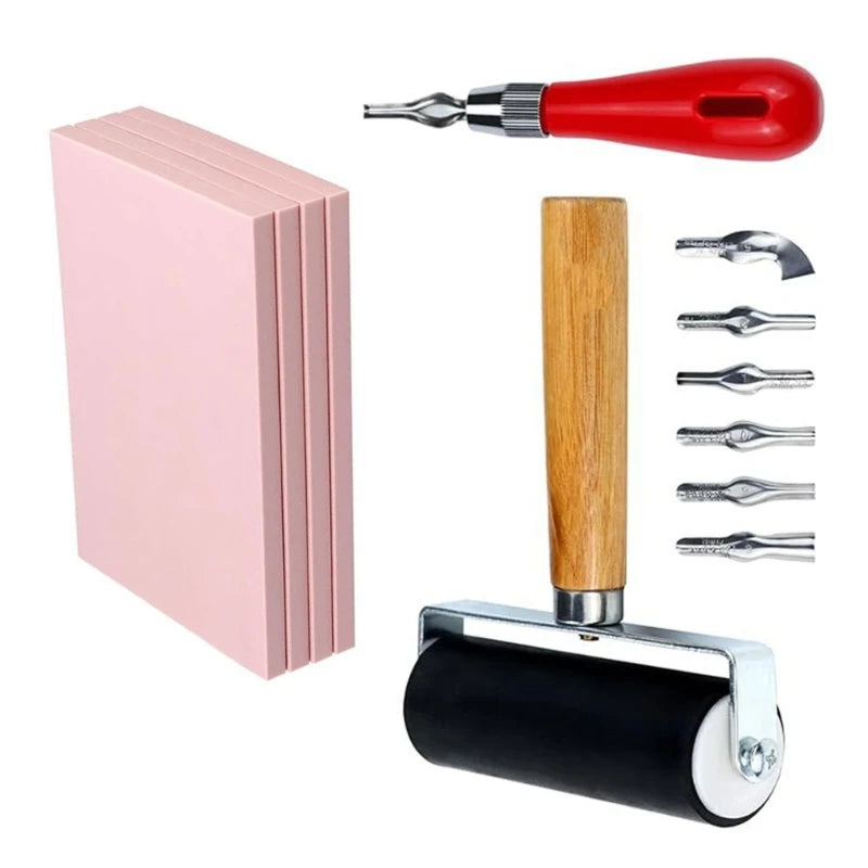 DIY Rubber Stamp Making Kit | Includes Rubber Brayer Roller and Stamp Block | Ideal for Printmaking and Crafts