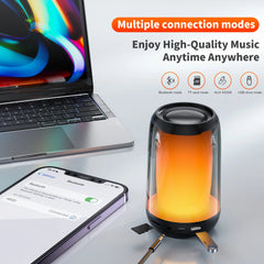 QERE Wireless HiFi Bluetooth Speaker | Hi-Res 5W Audio | IPX5 Waterproof | Portable with 360° LED Light Modes | Multiple Connection Options