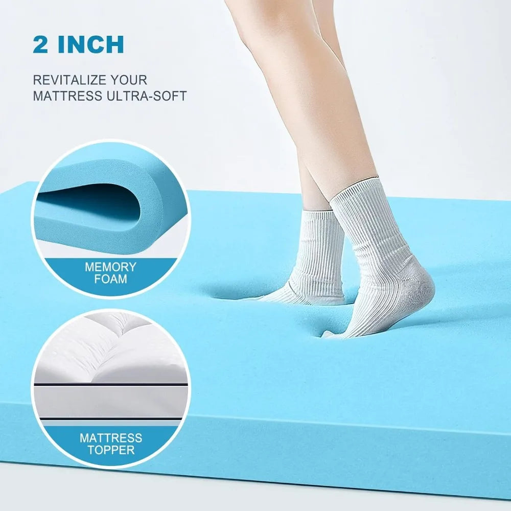 CloudComfort™ 4 Inch Dual Layer Memory Foam Mattress Topper | Cooling Gel Pillow Top Pad