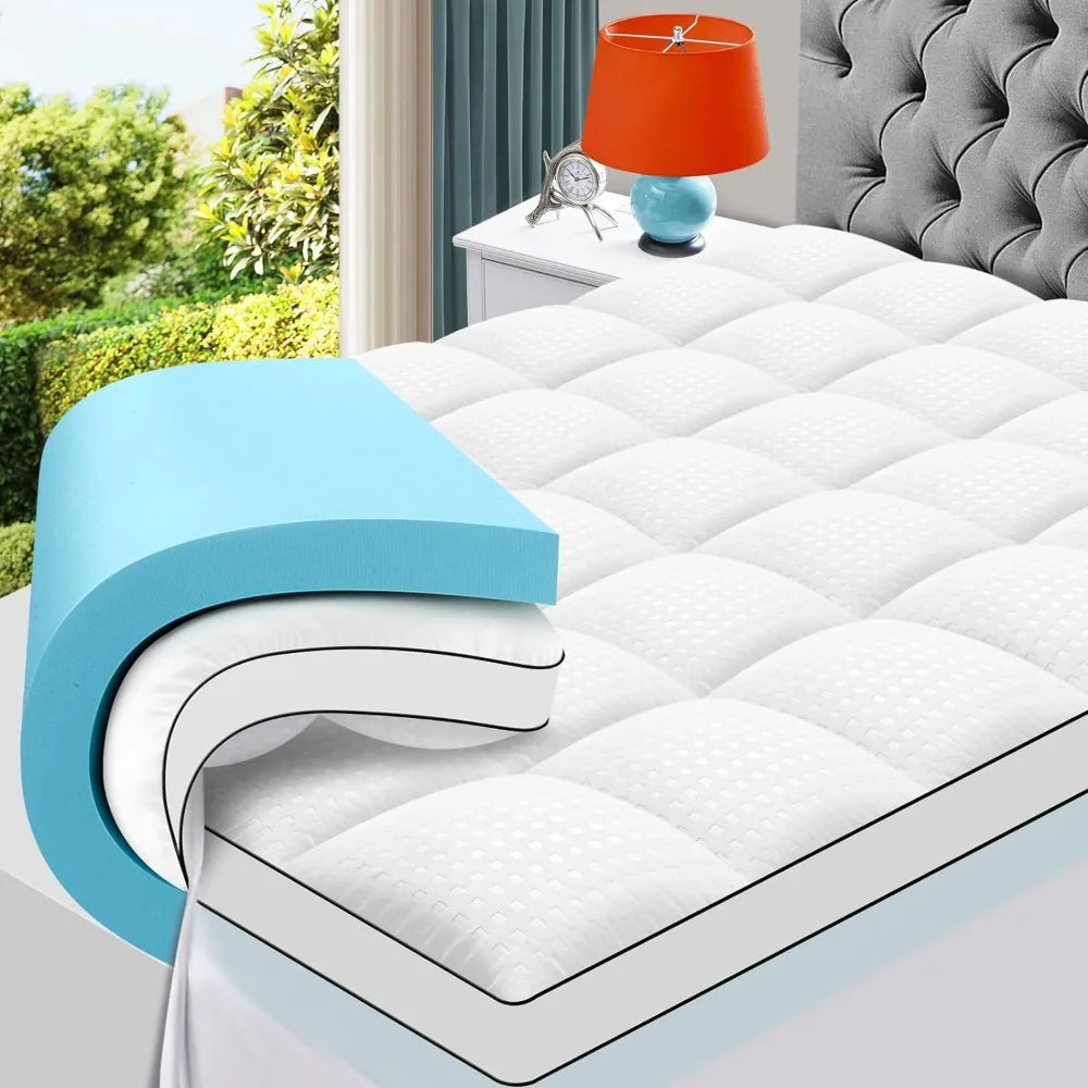 CloudComfort™ 4 Inch Dual Layer Memory Foam Mattress Topper | Cooling Gel Pillow Top Pad