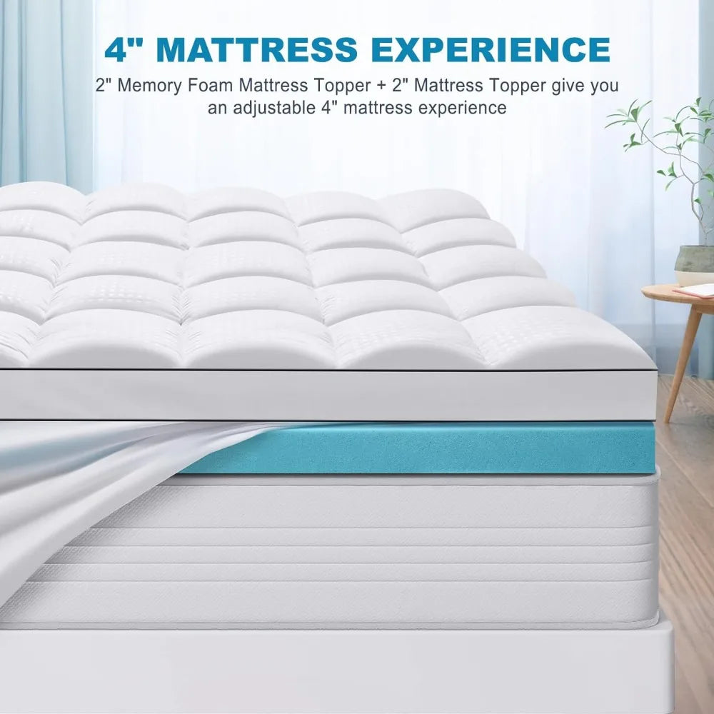 CloudComfort™ 4 Inch Dual Layer Memory Foam Mattress Topper | Cooling Gel Pillow Top Pad