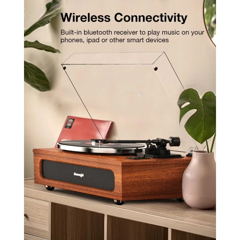 Premium All-in-One Turntable | High Fidelity Vinyl Record Player | Built-in Stereo Speakers | Bluetooth & Phono Preamp