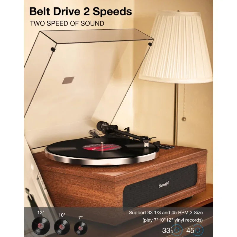 Premium All-in-One Turntable | High Fidelity Vinyl Record Player | Built-in Stereo Speakers | Bluetooth & Phono Preamp