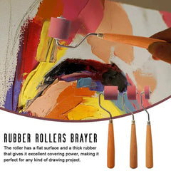Multi-Use Rubber Brayer Roller | Wooden Steel Stamping and Printing Tool | Ideal for Crafting and Wall Painting
