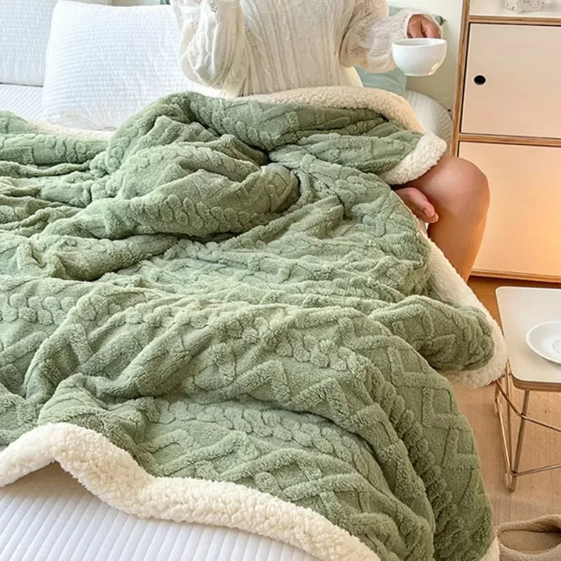 CozyLamb Plush Woolen Blanket | Ultra-Soft Lamb Velvet Flannel | Warm and Versatile for Bedding, Sofa, Office, and Nap | High-Quality Polyester Fiber | Ideal for Air-Conditioned Environments