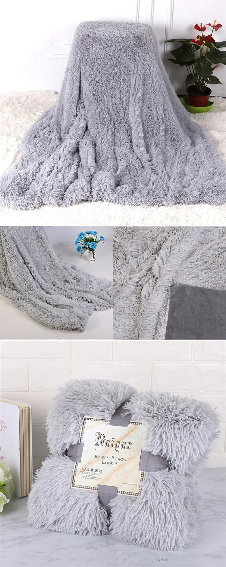 FuzzyHaven Luxe Fur Blanket | Ultra-Soft and Warm Faux Fur Throw | Elegant and Cozy for Bed or Sofa | Available in Multiple Sizes and Pillow Covers | Beige White | Machine Washable