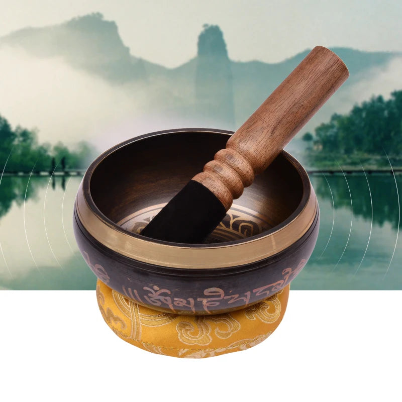 Tibetan Singing Bowl Set | Handcrafted Metal Bowl with Cushion and Wooden Striker for Meditation and Wellness